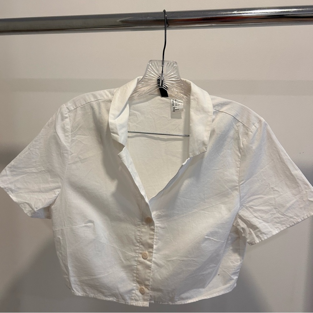 White Button-Up Cropped Shirt